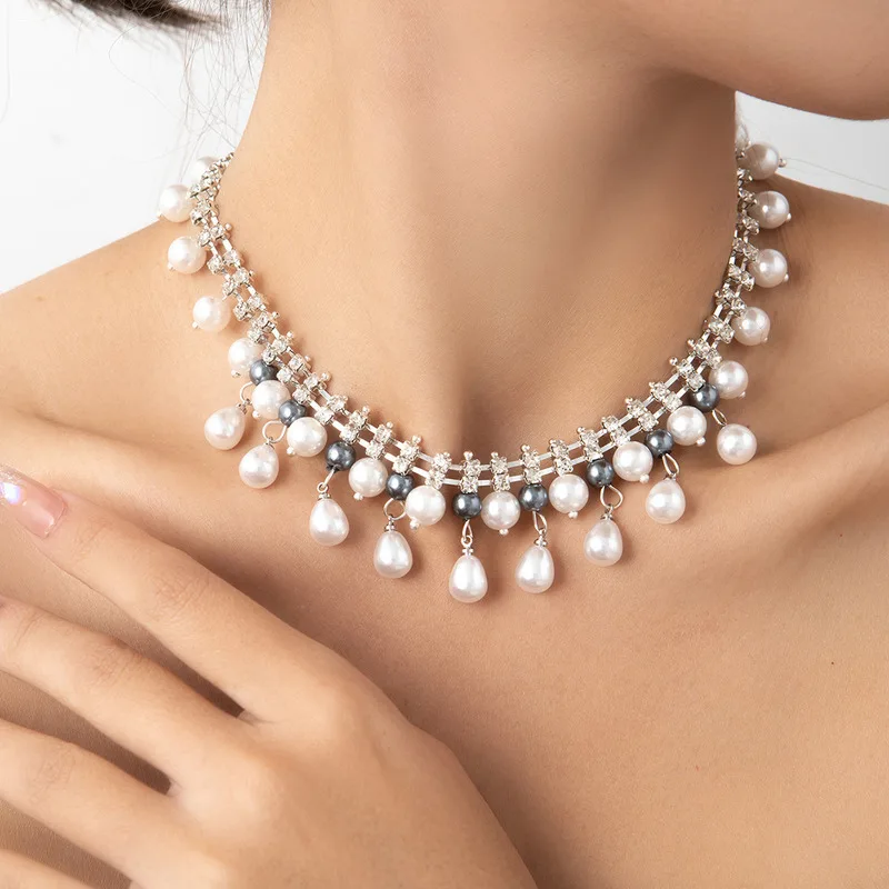 

Fashion Personalized Diamond Studded Pearl Tassel Collarbone Chain Luxury High-end Style Exaggerated