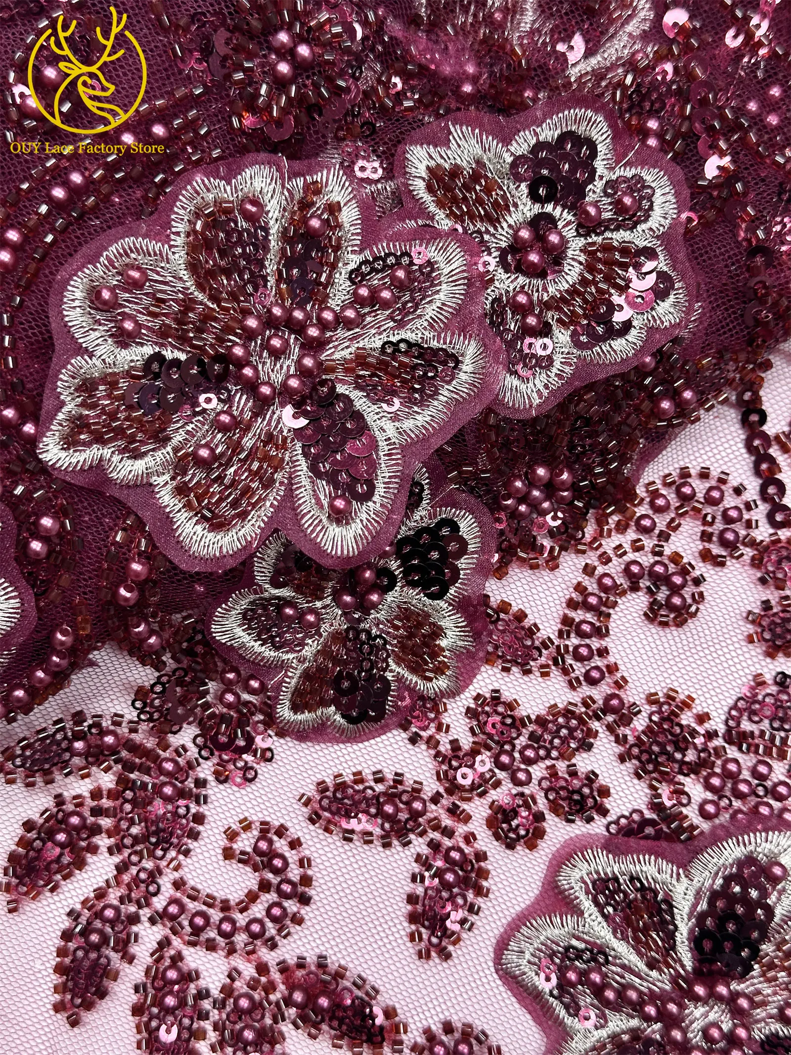 3D-Stickerei Blumen Französische Pailletten Perlenbesetzter Spitzenstoff aus Polyester 2026 Hochwertiger Afrikanischer Spitzenstoff für Hochzeitsfeiern Tüll 5 – Detail 26