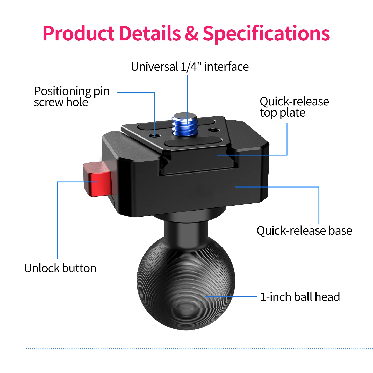 1-Zoll-Kugelkopf-Schnellverschluss-Halterung, 360° verstellbar, keine Blockierung, für Panoramakamera Insta360 X3 X4 X5 für DJI OSMO Pocket Gimbal – Detail 15