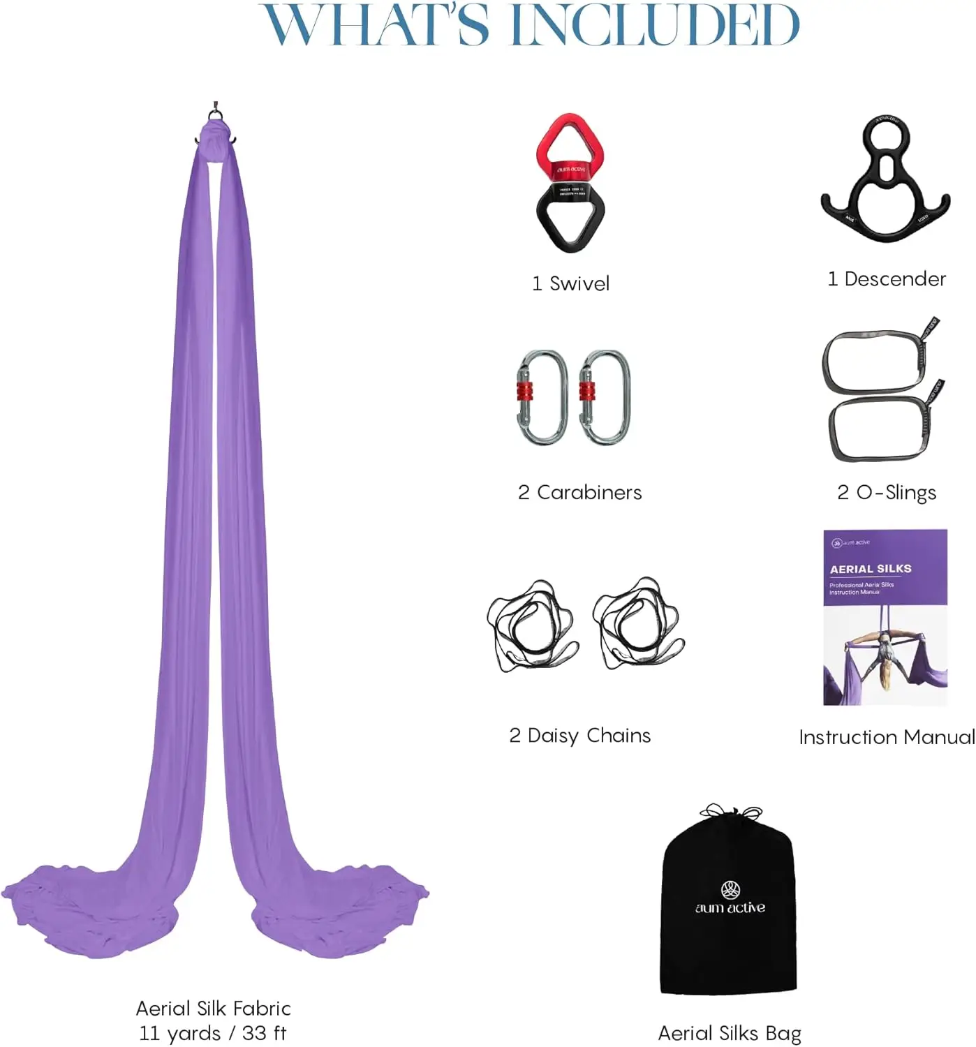 Silks Kit - Durable Ariel Silks with Hardware, Swivel & Guide - Aerial Swing for Acrobatic Flying Yoga