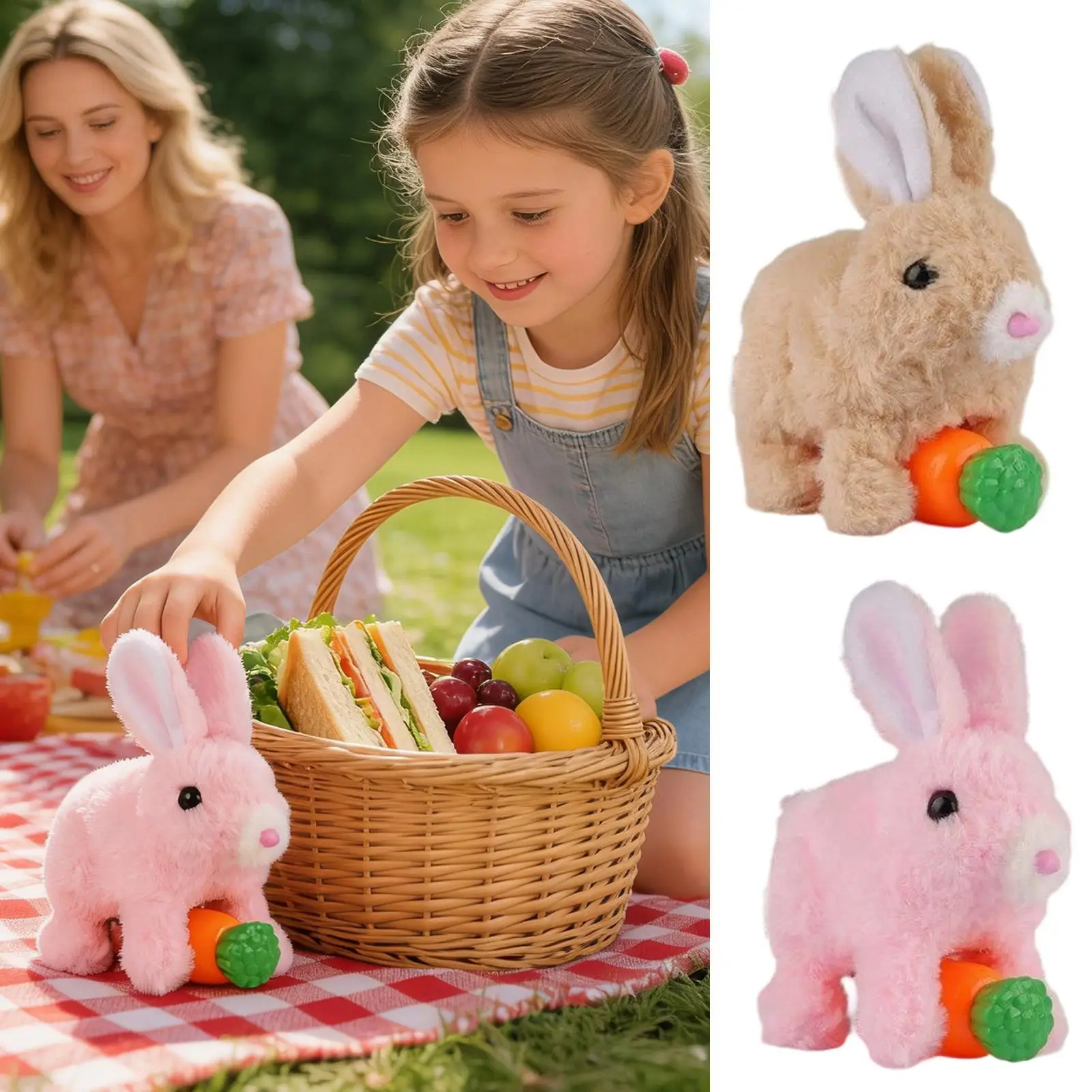 Electric Bunny Toy Cute Stuffed Robot Pet Rabbit With Sounds And Wiggling Ears Plush Interactive Bunny Toys For Kids Boys Girls