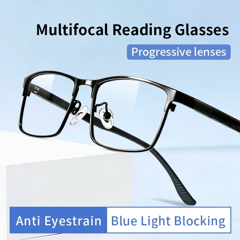 Progressive Multifocal Reading Glasses Blue Light Blocking Resin Lens ,Anti Eyestrain/Dryness/UV Readers for Men