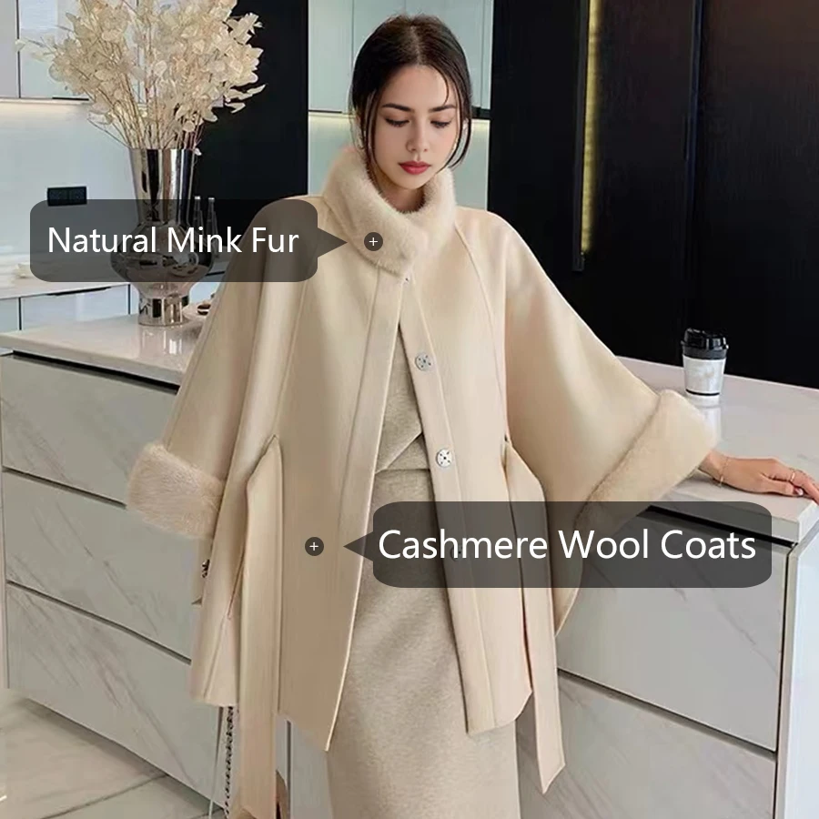 เสื้อแจ็คเก็ตผสมขนสัตว์พร้อมเข็มขัด เสื้อโค้ทขนสัตว์ผู้หญิง เสื้อโค้ทแคชเมียร์ผู้หญิงสไตล์ใหม่สุดหรู