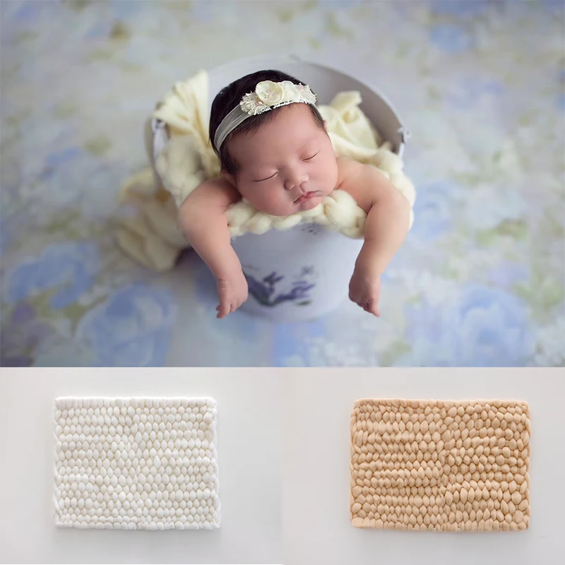 Katun wol Crochet selimut bayi baru lahir Shag benang selimut rajut bantal Backdrops Studio bayi berpose aksesoris fotografi