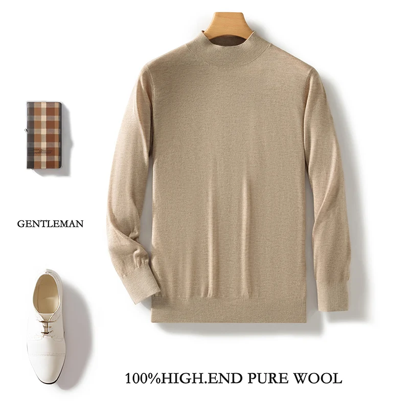 Fall/Winter 2024 New 100 Pure Wool Men's Semi-high Neck Joker Wool Knitted Loose Leisure Sweater