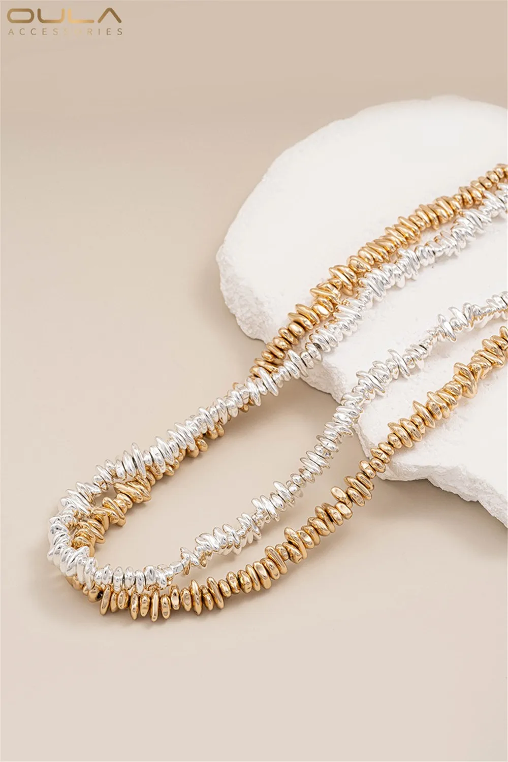Small Gold Silver Fragments Plated with Shiny Gold and Silver Small Stones Shaped Beads DIY Bead Materials Jewelry Accessories