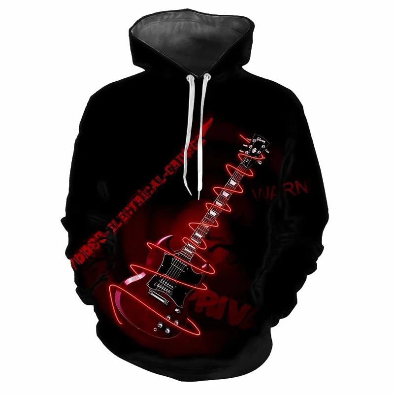 3D Print Rock Cool Guitar Hoodie For Men Musical Instruments Pattern Sweatshirt Fashion Pullover Street Hoodies Long Sleeve Tops