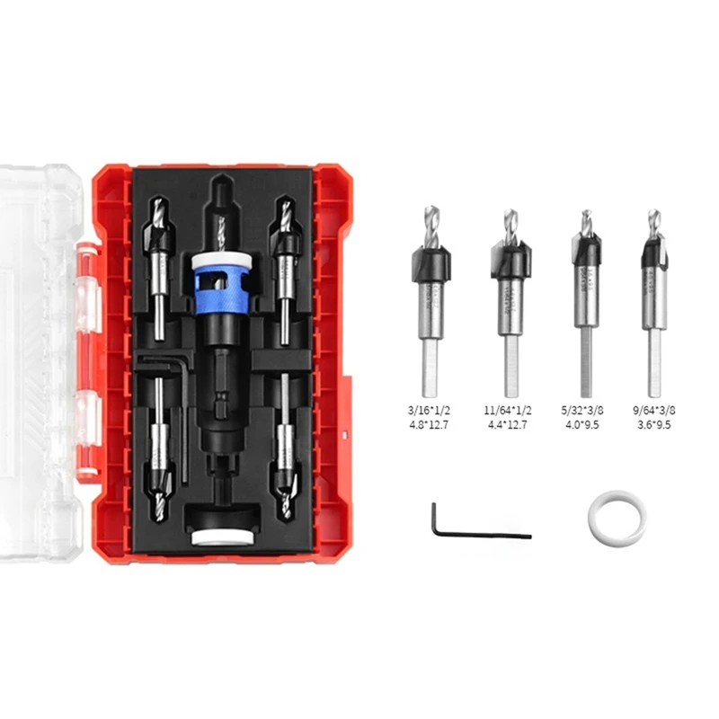 ABDJ-5 Pz/set Punta da trapano svasatore con arresto di profondità regolabile Apri foro a bassa attrito Punta da trapano svasata per carpenteria