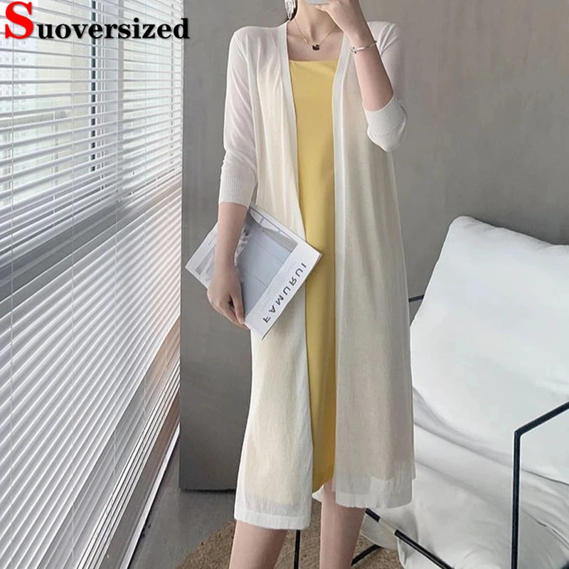 Knit 80kg Korean Long Sunscreen Cardigan Summer Casual Ice Silk Sweaters Female Mujer Long Sleeve Tops Women Fashion Coat New