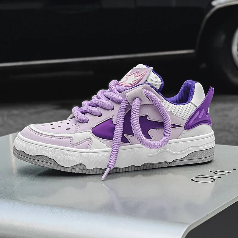 

Street Purple Platform Sneakers Unisex Original Design Men's Skateboard Shoes Fashion Leather Casual Sports Shoes For Men Women