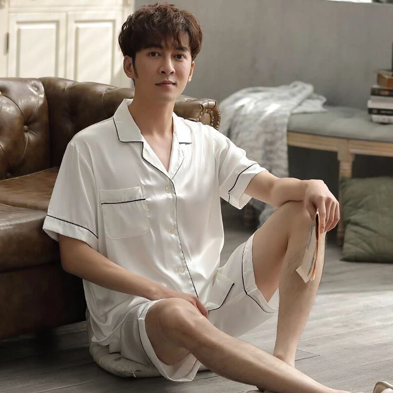 

Summer Men's Pajamas Short-sleeved Cardigan Thin Style High-end Home Clothes Large Size Suit Can Be Worn Outside