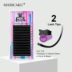 무료 샘플 MASSCAKU Faux Cils 타원형 플랫 프리컷 개인 Lable 제로 압력 속눈썹 더블 팁 친환경 자연 효과