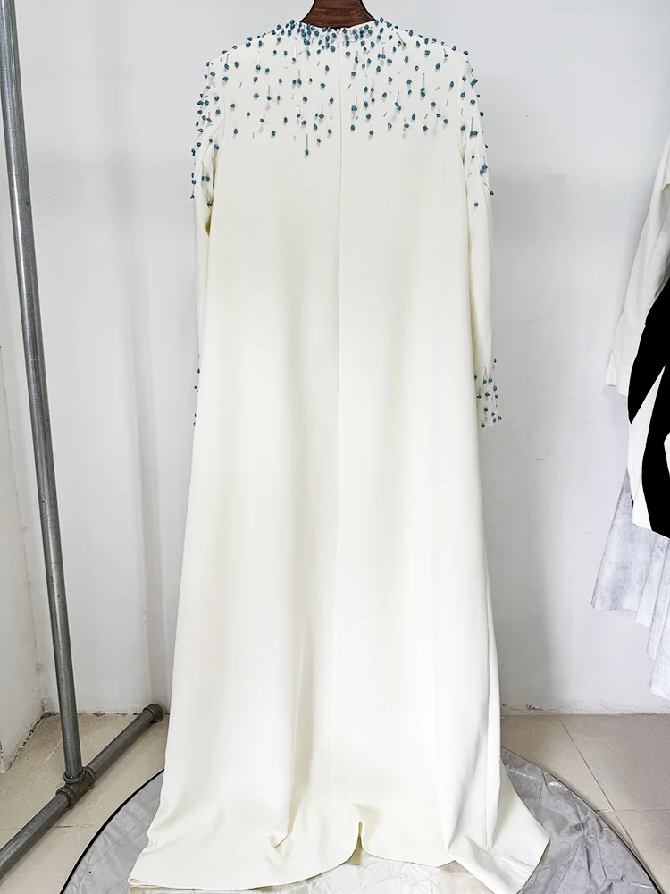 HIGH STREET Newest Fashion 2025 Designer Party Vestido Women\'s Beaded Loose Long Sleeved  Long Maxi Dress