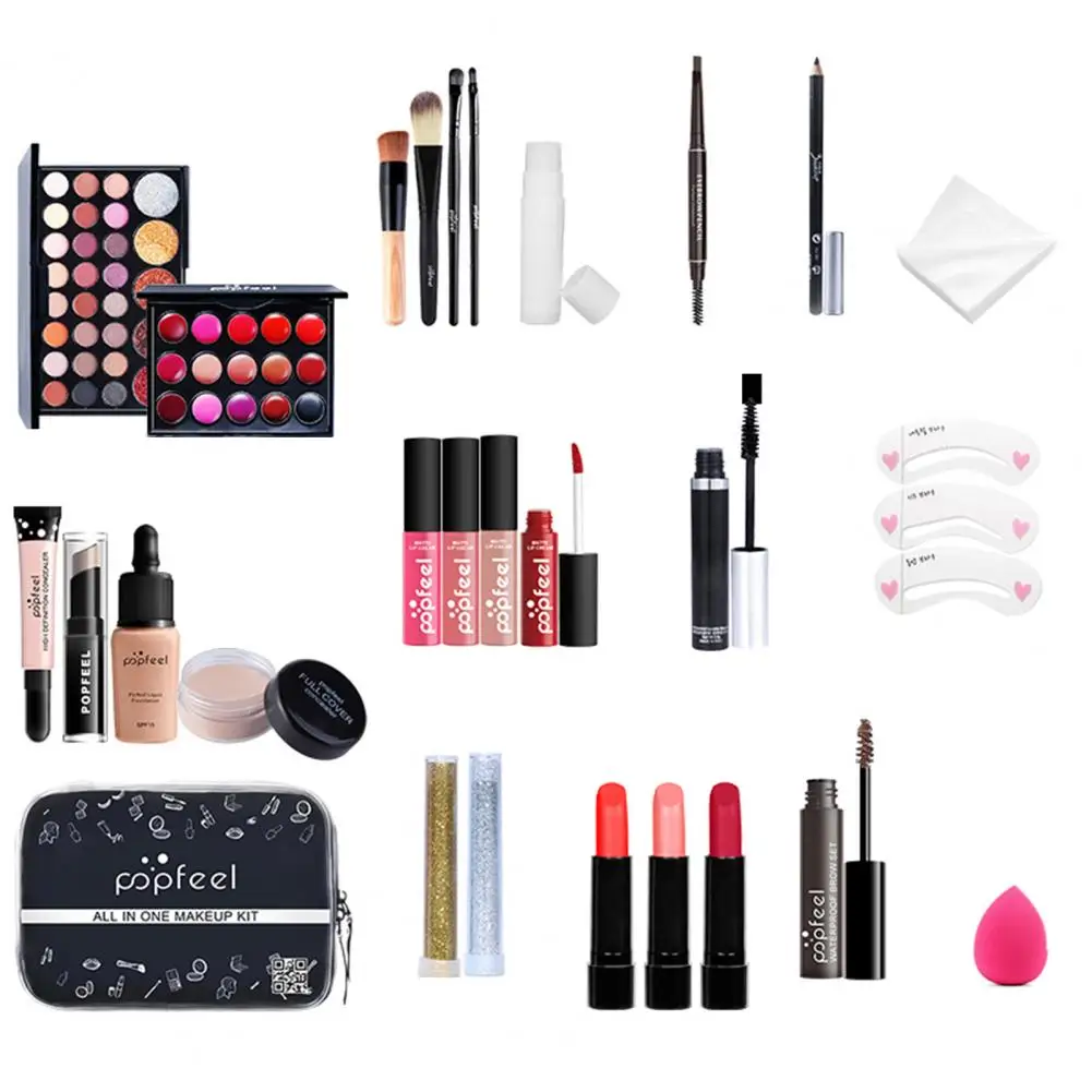 30Pcs Makeup Set Professional Makeup Case Kit Eyeshadow Lipstick Makeup Brush Concealer Powder Puff Eyebrow Pencil  Women Gifts