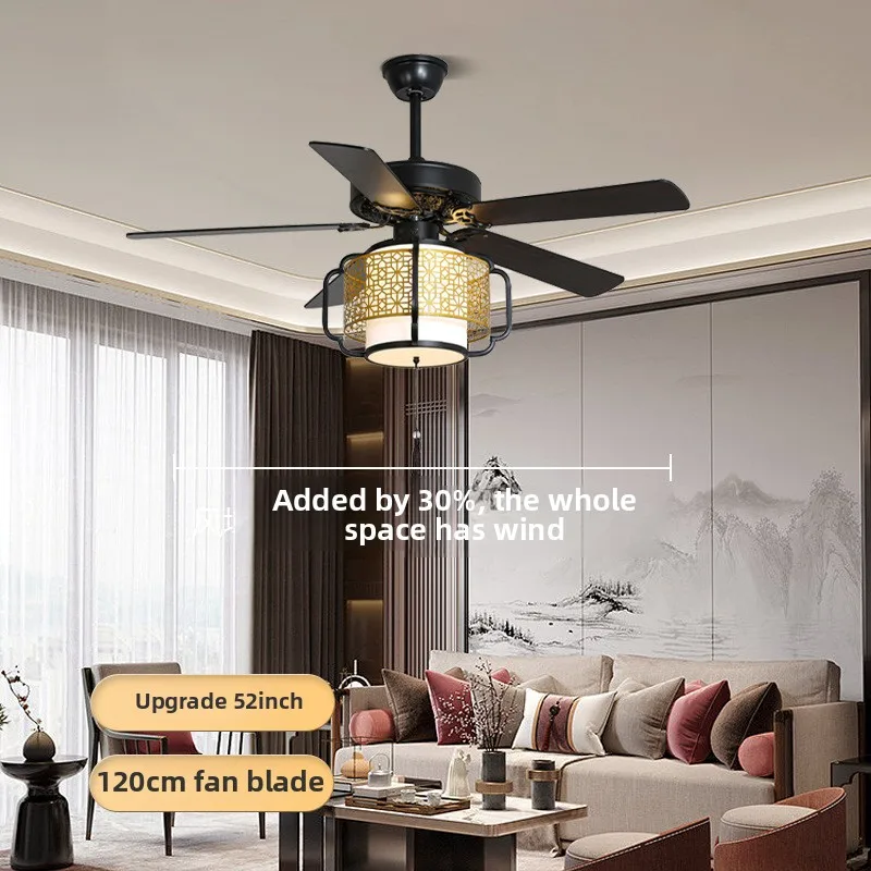 Restaurant Ceiling Fan Light Tea House Club New Chinese Courtyard Loft Variable Frequency Electric Fan Chandelier