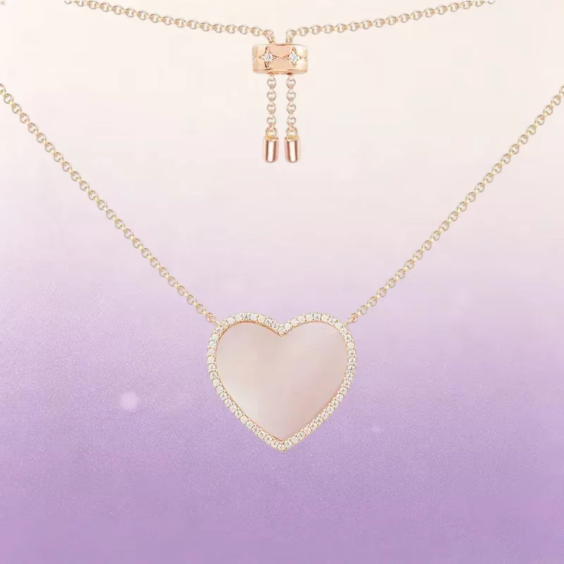 ZPFF 925 Sterling Silver Pink Shell Heart Shaped Love Rose Gold Ring Earrings Bracelet Necklace Women Sweet Romance Jewelry Gif