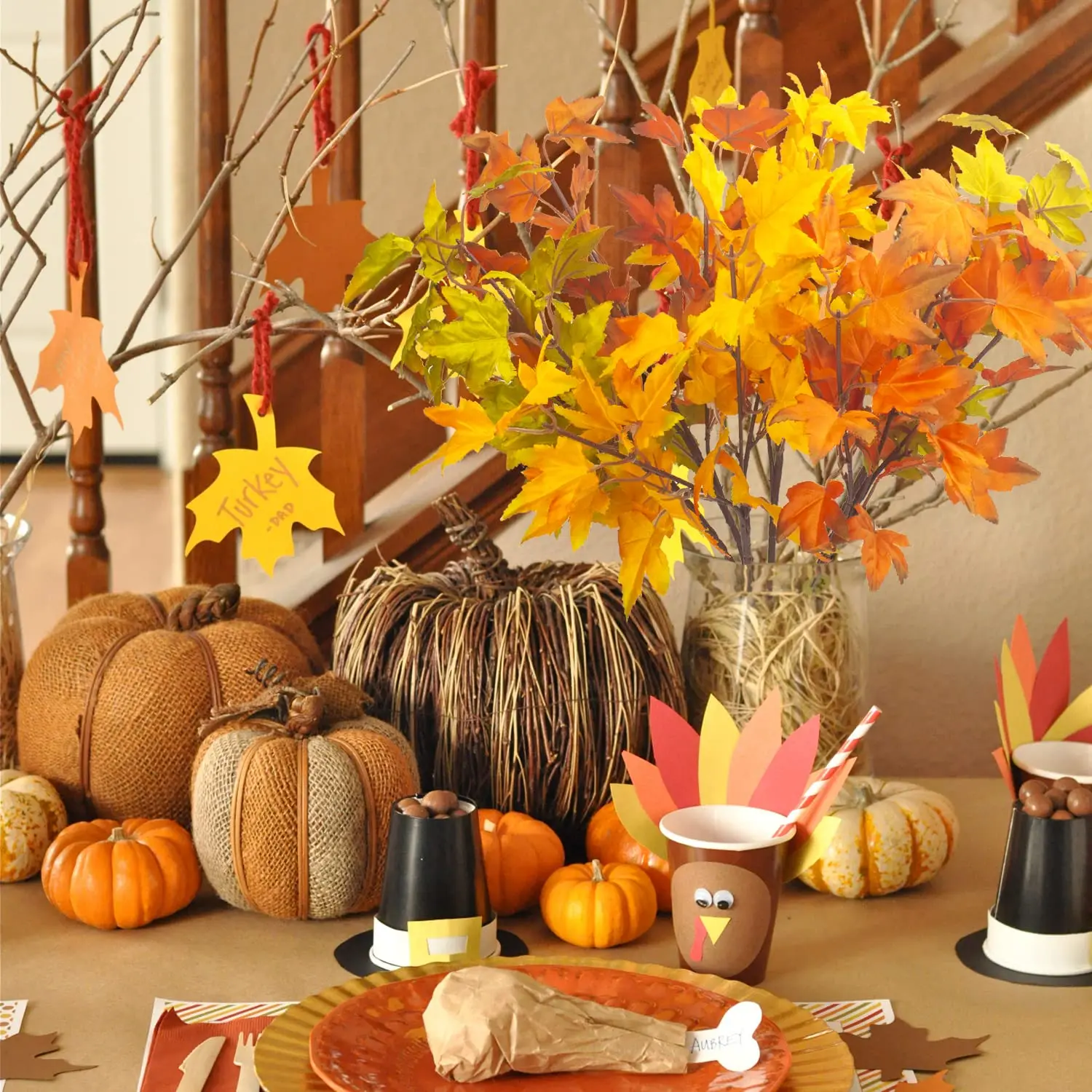 Künstliche Ahornblätter, Blumenarrangement, Herbst, Thanksgiving, Ernte, Dekoration, Zuhause, Party, Halloween, Hochzeit, Mittelstücke, Dekoration