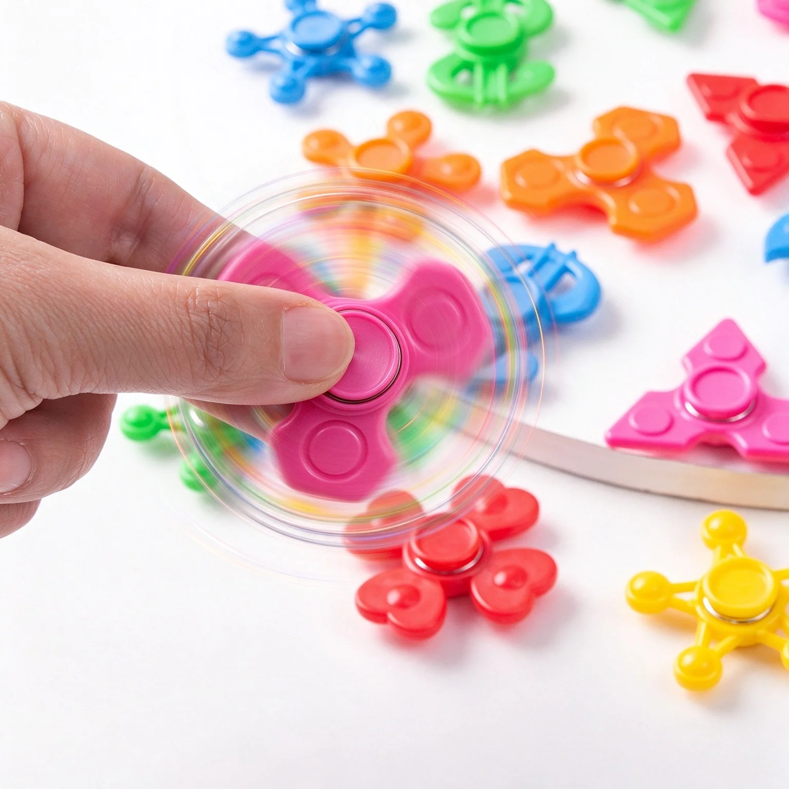 Mini Plastic Fidget Spinner, Portable Hand Spinning Gyro, Multiple Shapes Colorful Stress Relief Desk Fidget Toy