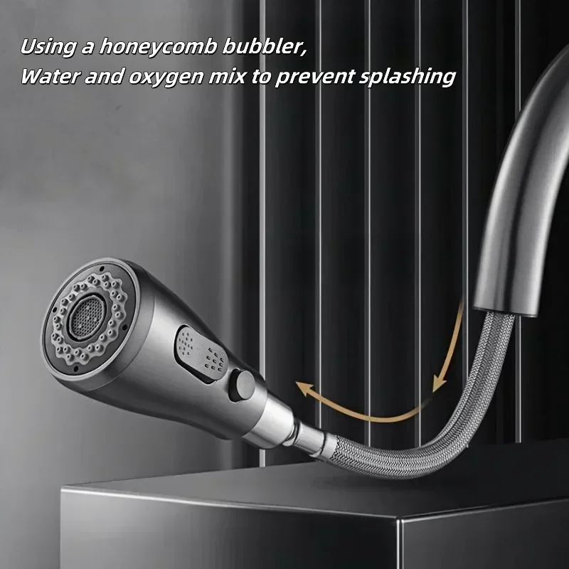 2-Mode Handle Pull Stainless Steel Kitchen Faucets 360° Rotating Splash Proof Sink Taps Cold and Hot Mixer