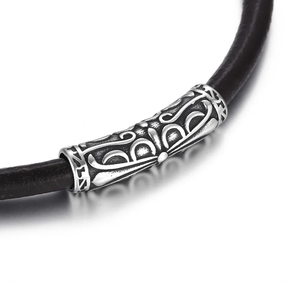 Stainless Steel Carving Tube Beads Slider Charm DIY Jewellery Leather Cord Bracelet Components Making Jewelry Accessories