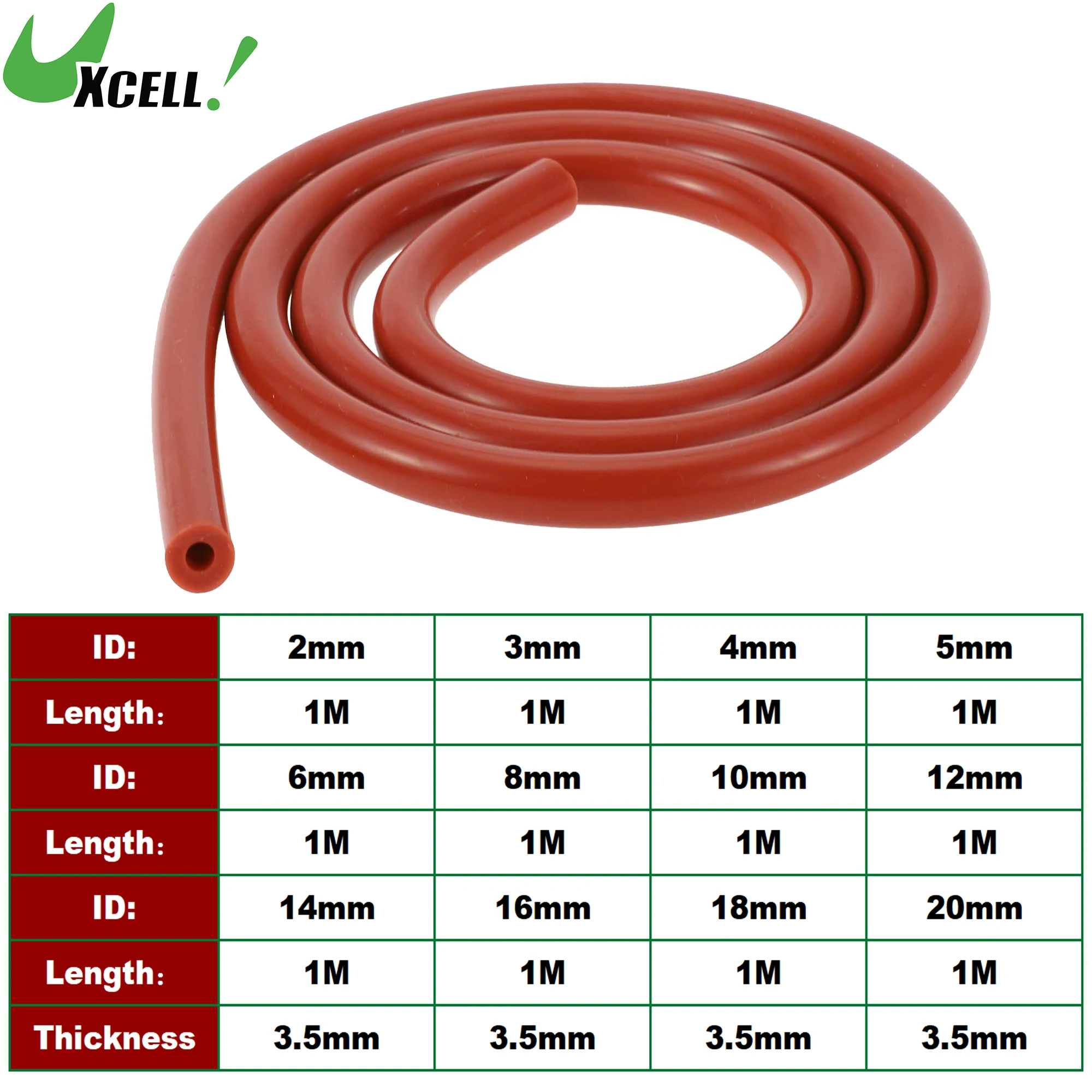 

UXCELL 1M Long Silicone Vacuum Tubing Hose 2/3/4/5/6/8/10/12/14/16/18/20mm ID Vacuum Line 130PSI Max Pressure 3.5mm Thickness