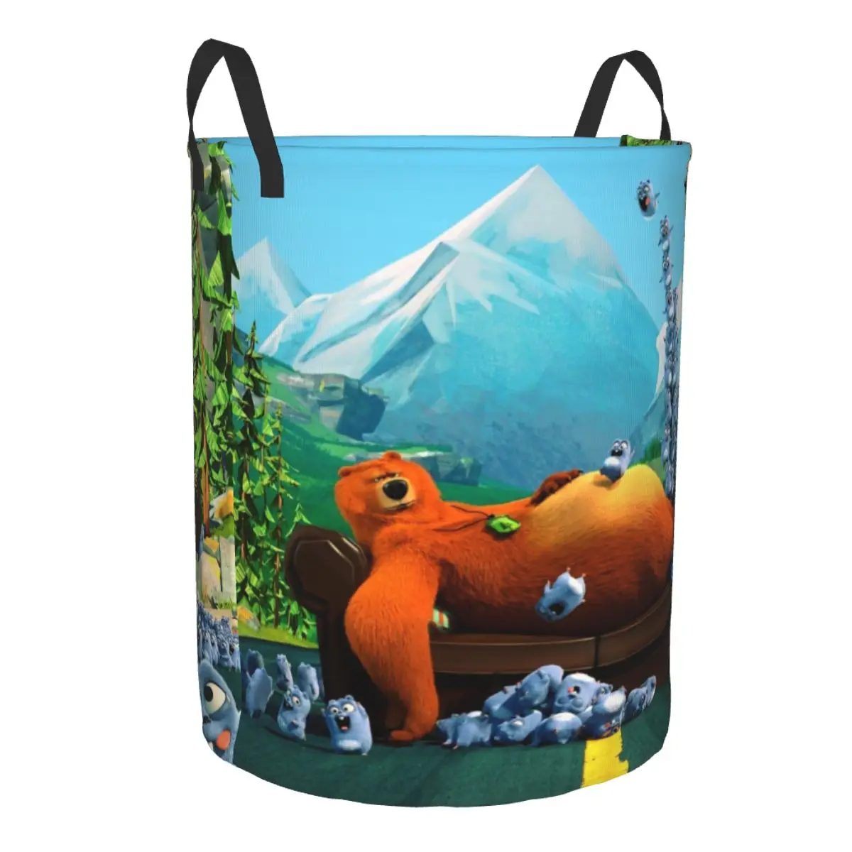 Grizzy And Lemmings Tabodi Siesta Time Laundry Basket Foldable Large Clothing Storage Bin Bear Cartoon Baby Hamper