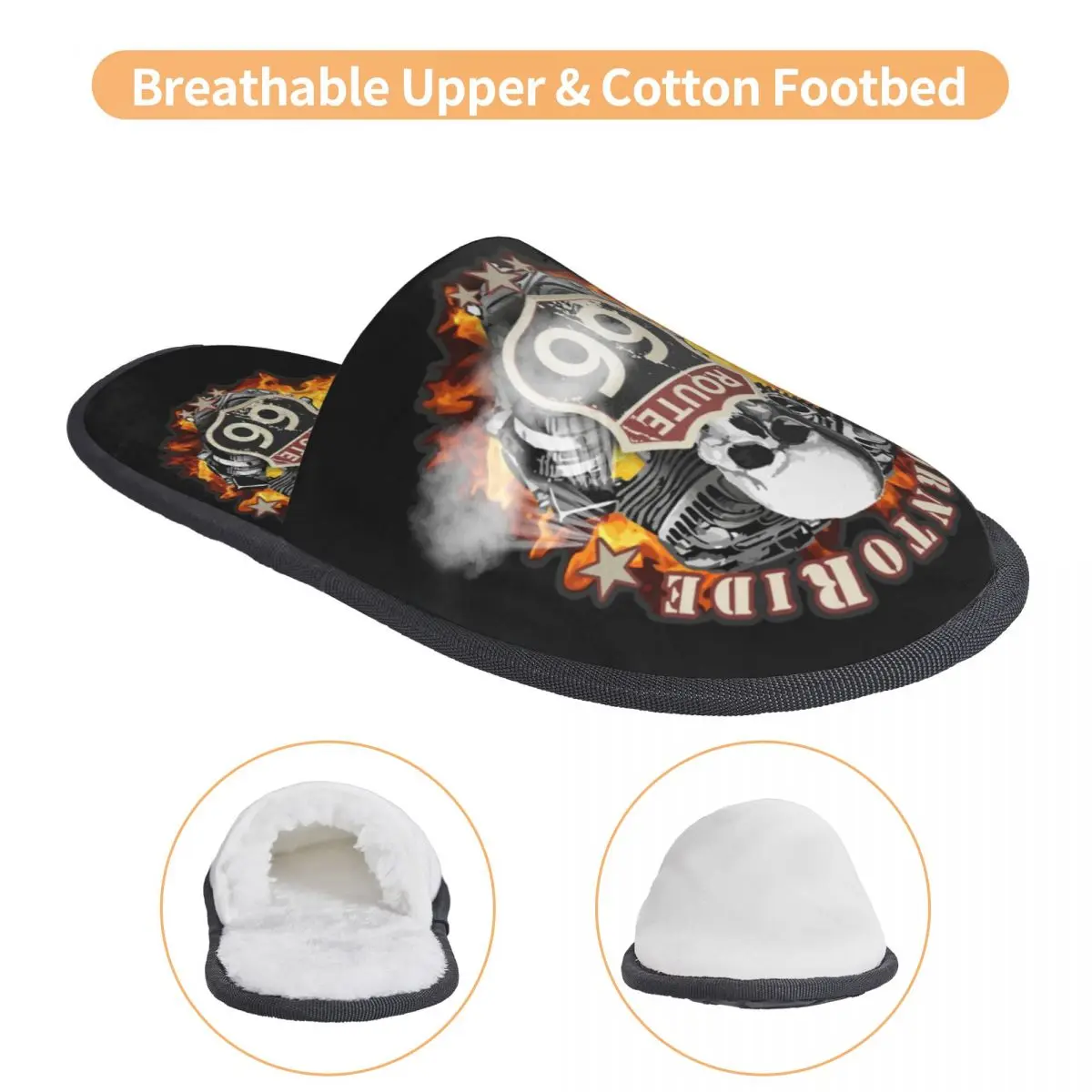Custom Print Born To Ride House Slippers Cozy Warm Route 66 for Chopper Riders Memory Foam Fluffy Slipper Indoor Outdoor Shoes