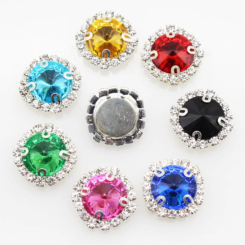 10pcs 18mm Round Shiny Rhinestone Satellite Stone Silver Base D Claw Flat Bottom Button DIY Handmade Shoes and Hats Clothing Sew