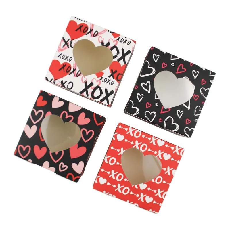 12/24Pcs Love Heart Open Window Gift Box Baking Biscuit Valentine's Day Favor Cake Candy Packaging Box Wedding Party Decoration