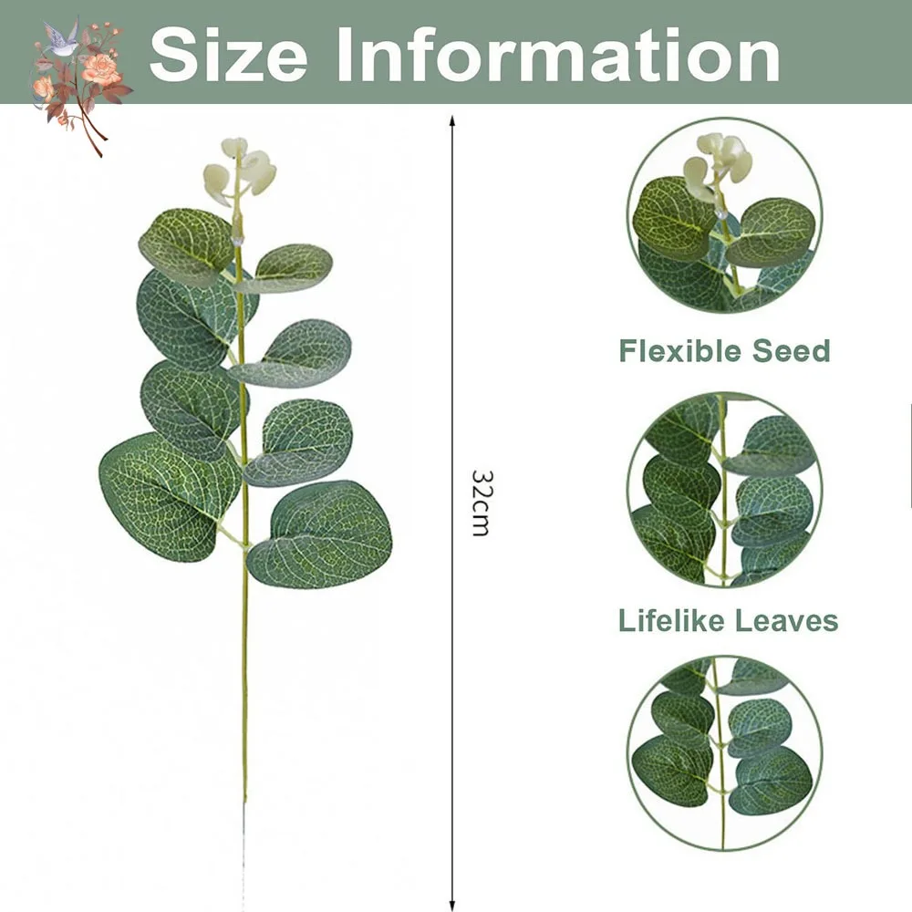 12pcs Lifelike Artificial Eucalyptus Leaves Greenery Branches Bridal Bouquets Accessories for Wedding Centerpiece Garden Decor