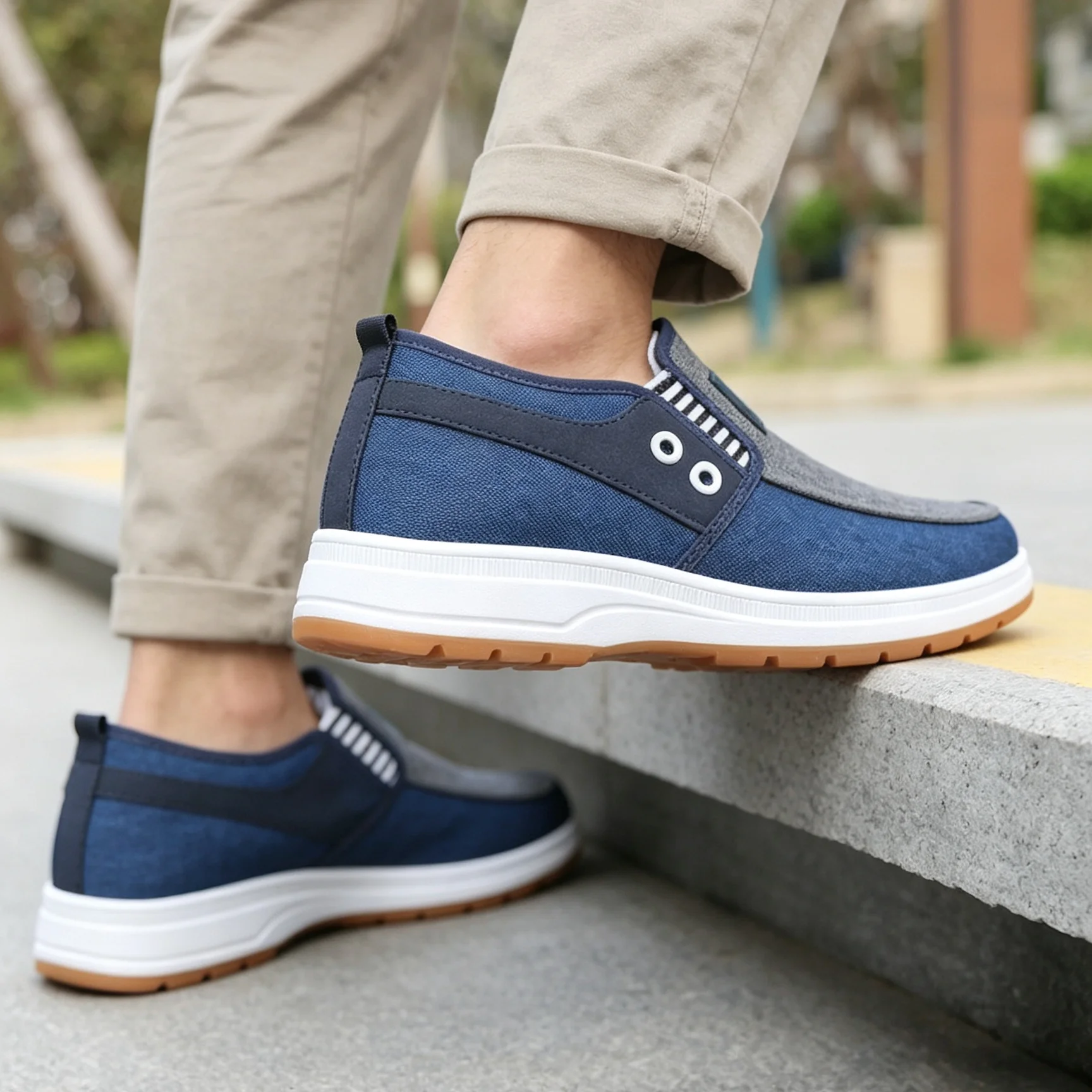 Atmungsaktive Canvas-Slipper für Herren, einfach an- und auszuziehen, leichte Outdoor-Wanderschuhe – Detail 6