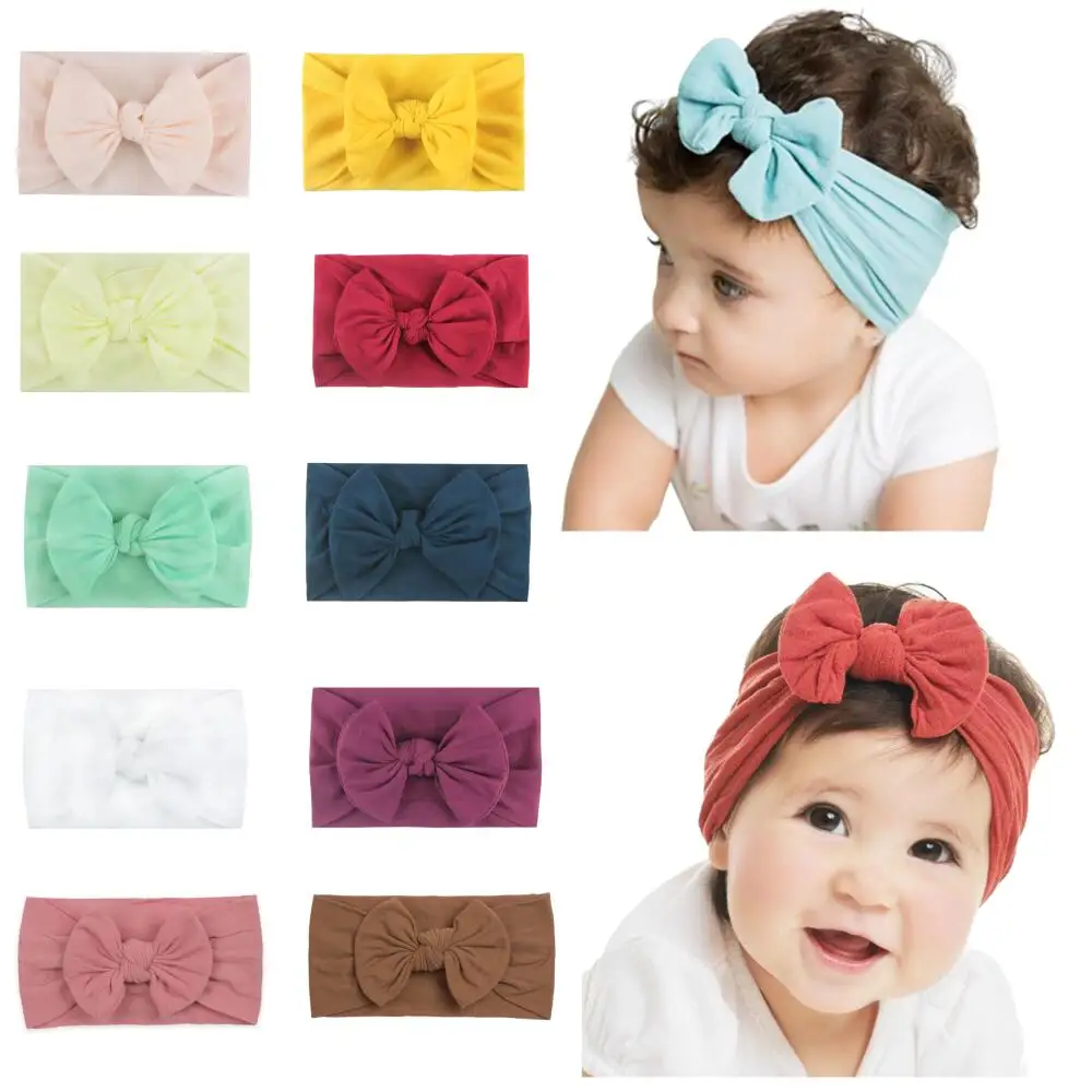 Baby Headbands Adjustable Big Bow Tie Hair Band Girls Solid Color Broadside Soft Headwear Elastic Hair Accessories
