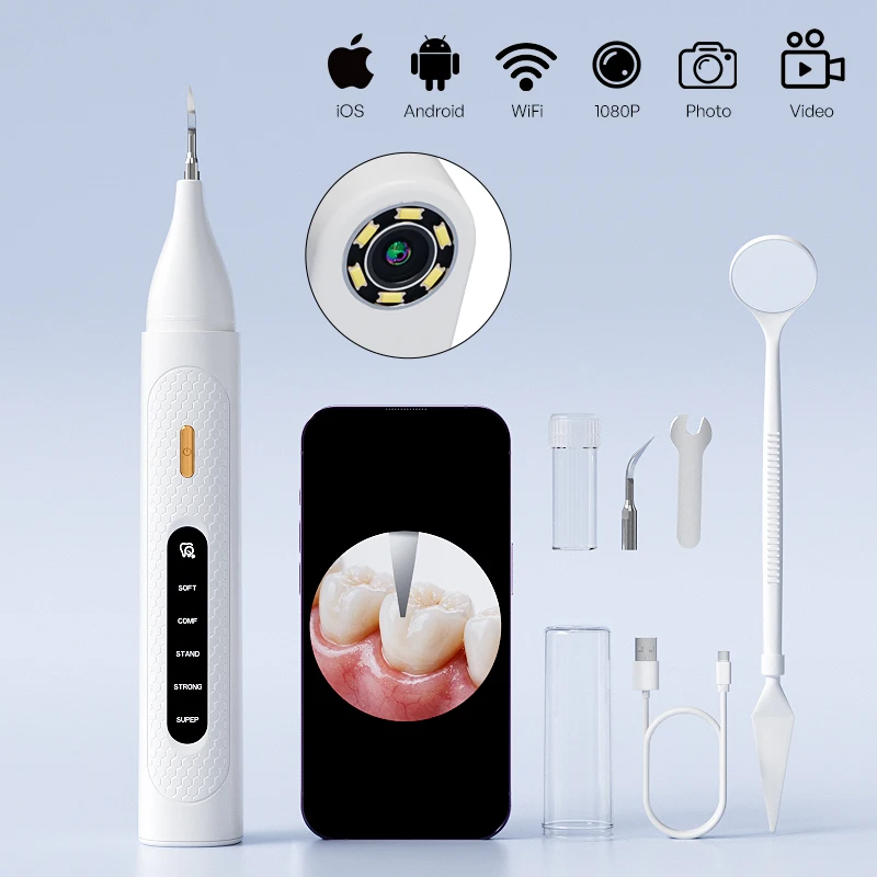 Limpiador Dental Ultrasónico Visible con Video WIFI, Cámara Eléctrica para Eliminar Sarro, 5 Modos de Alta Frecuencia, 6 LED