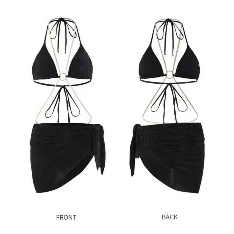 Sexy Swimsuit Swimsuit Slimming Halter Soft Elastic Bikini Sets With Detachable Beach Skirt For Beach Honeymoon Party Swimming