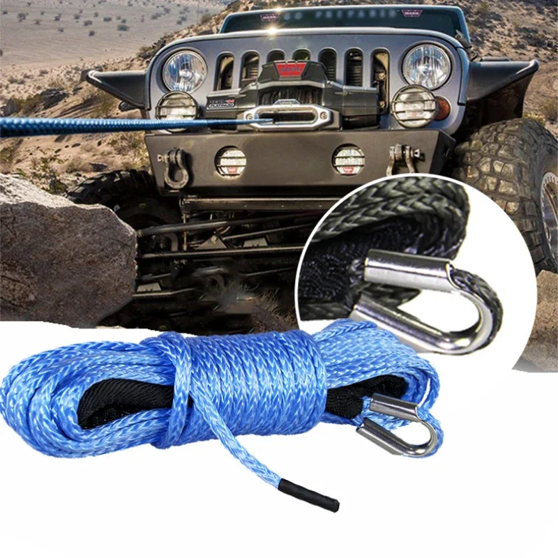 

15m 5mm/6mm/7mm Towing Winch Cable Rope String Line Synthetic Fiber 5800lbs/7700lbs/9300lbs for Jeep ATV UTV SUV 4X4 4WD