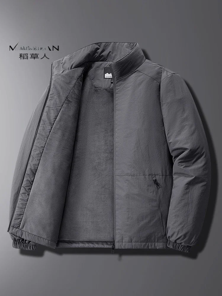 

Thiened Fce Jaet Men's Autumn Winter Anti-wind Stand Collar Casual Workwear Sports Windbreaker Stand Fit Long Sv...