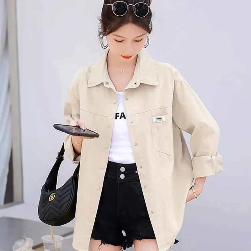 

Female New Spring And Summer Candy Colored Denim Shirt Jacket Women Washed Cotton Cowboy Age Reducing Cardigan Tops Thin Coat