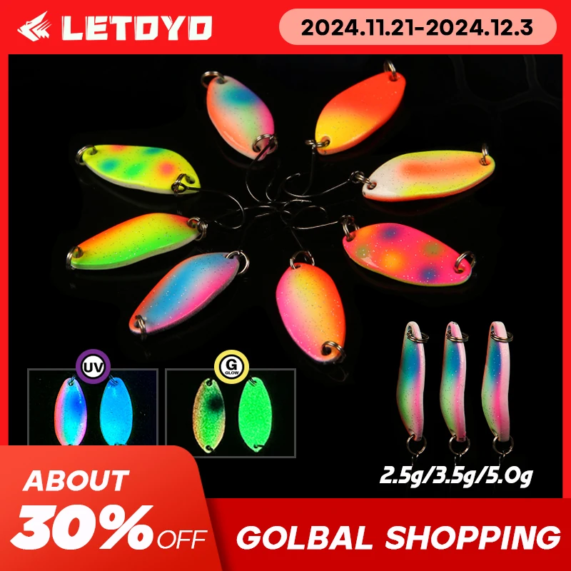 LETOYO 2.5g 3.5g 5g Full Swimming Layer Spoon Lure Luminous UV Spinner Bait Double-sided Painting Copper Spoon Fishing Lure