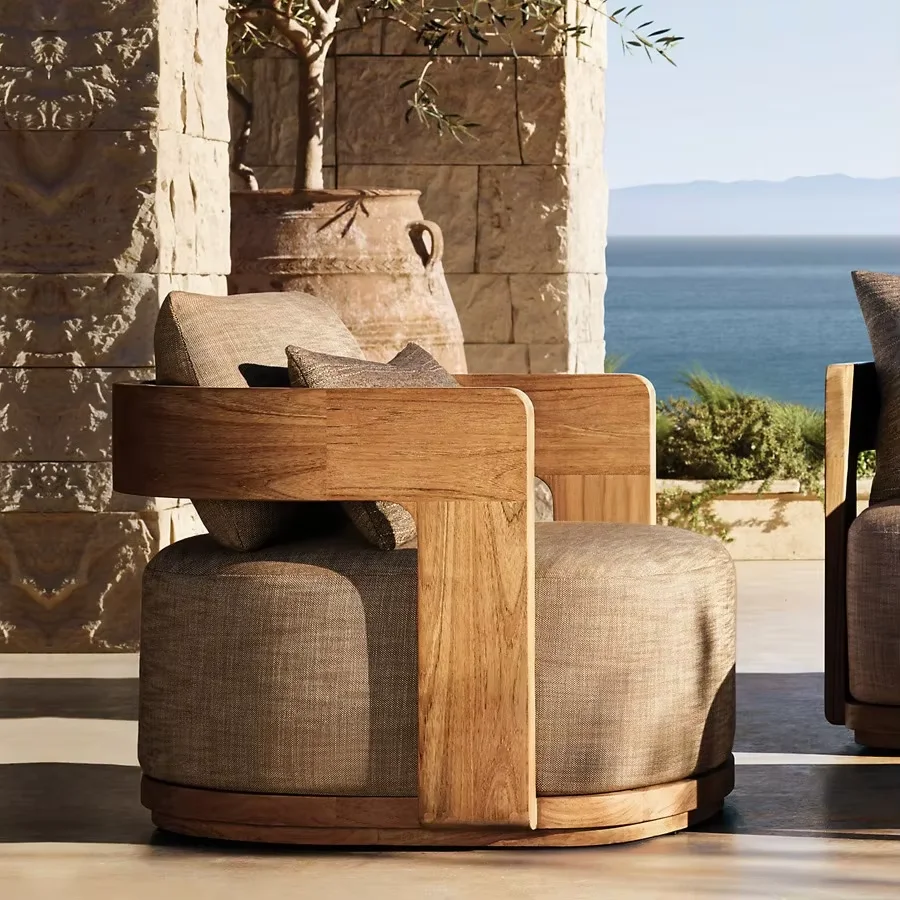 

！@Outdoor Nordic Aluminum Alloy Teak Wood 8-Seater Leisure Sofa Rainproof Sunproof Courtyard Hotel Villa Homestay Use Outdoor