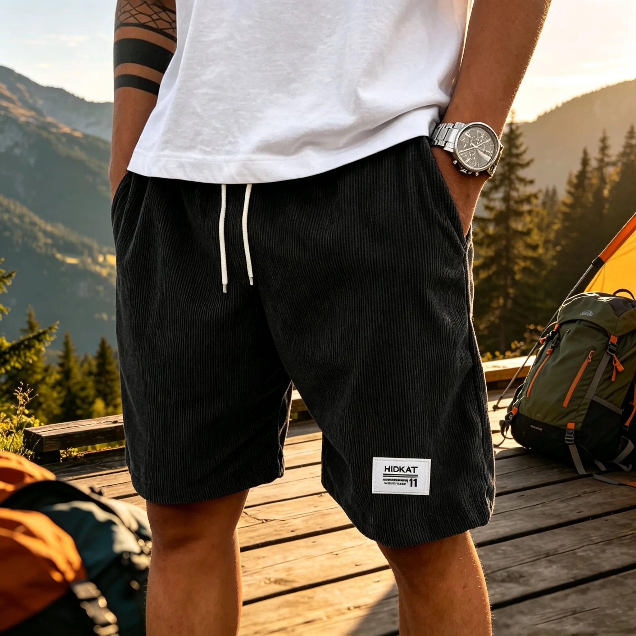 Freizeit-Sportshorts - Lockerer Stretch-Bund mit Kordelzug, atmungsaktive, schnelltrocknende Hose - Denim-Shorts - Erhältlich in mehreren Farben – Detail 3