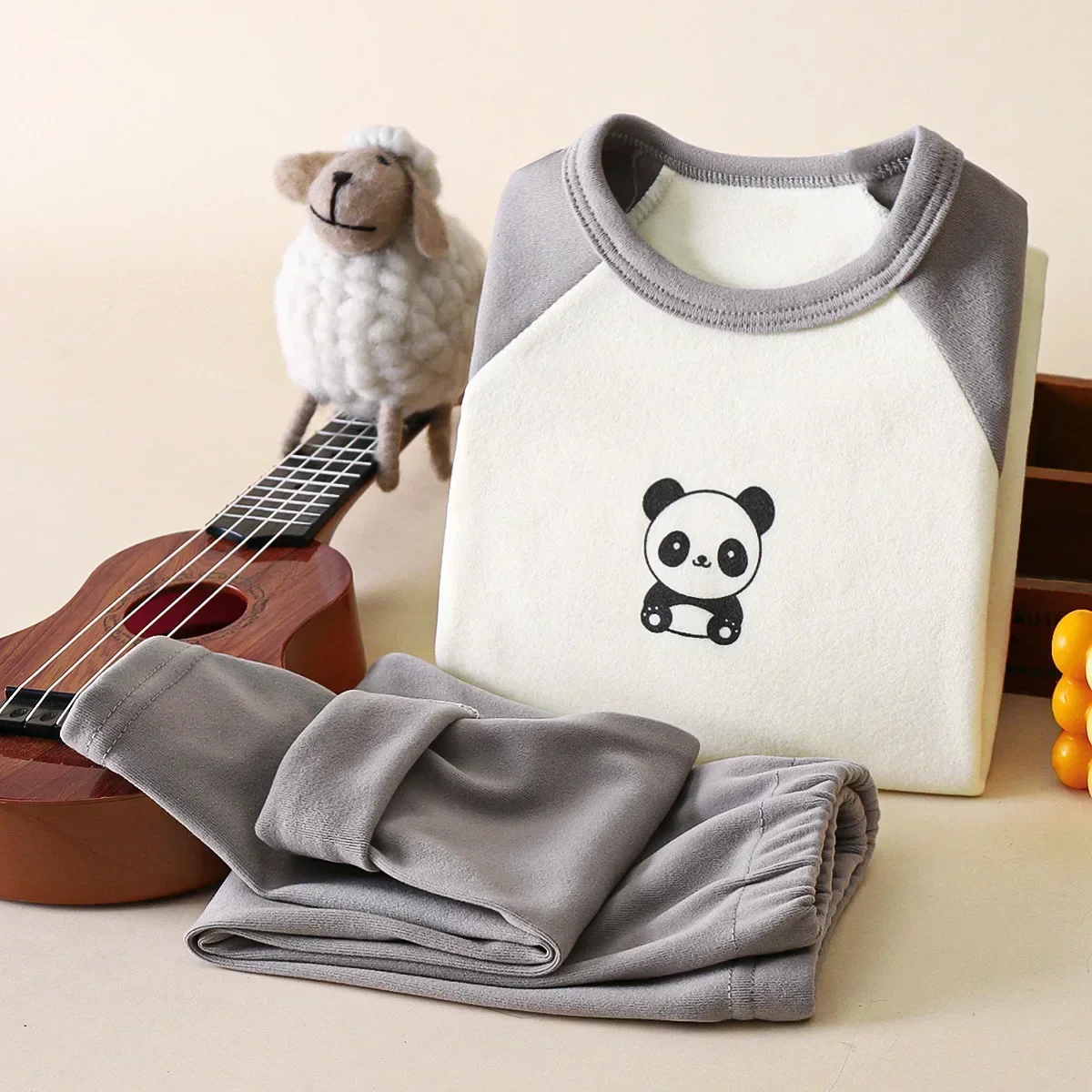 Nowe chłopięce dziewczęce ciepłe piżamy dziecięce urocze kreskówkowe pandy z długim rękawem T-Shirt topy + spodnie piżamy jesienne zestawy bielizny