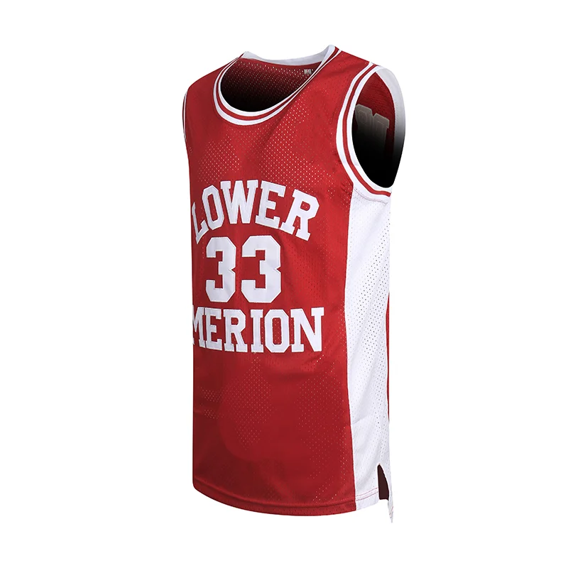 Camisetas de baloncesto del Bajo Merion 33 Bryant, ropa deportiva para exteriores, bordada, barata, alta calidad, color rojo, 2024