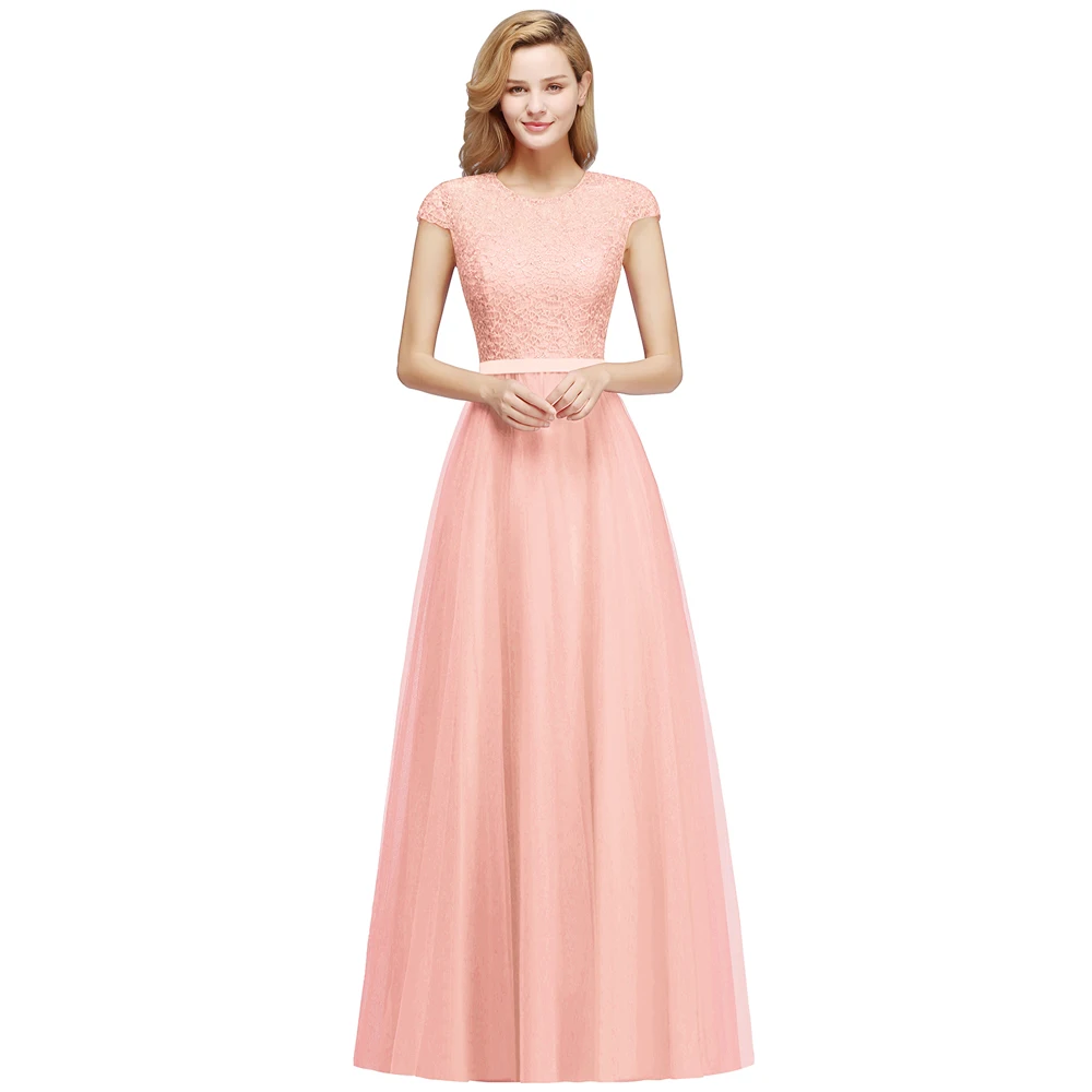 Pearl Pink Chiffon Lace Long Bridesmaid Dresses Tulle Evening Gowns Formal Occasion Party Prom With Sashes Vestido de Festa