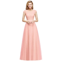 Pearl Pink Chiffon Lace Long Bridesmaid Dresses Tulle Evening Gowns Formal Occasion Party Prom With Sashes Vestido de Festa