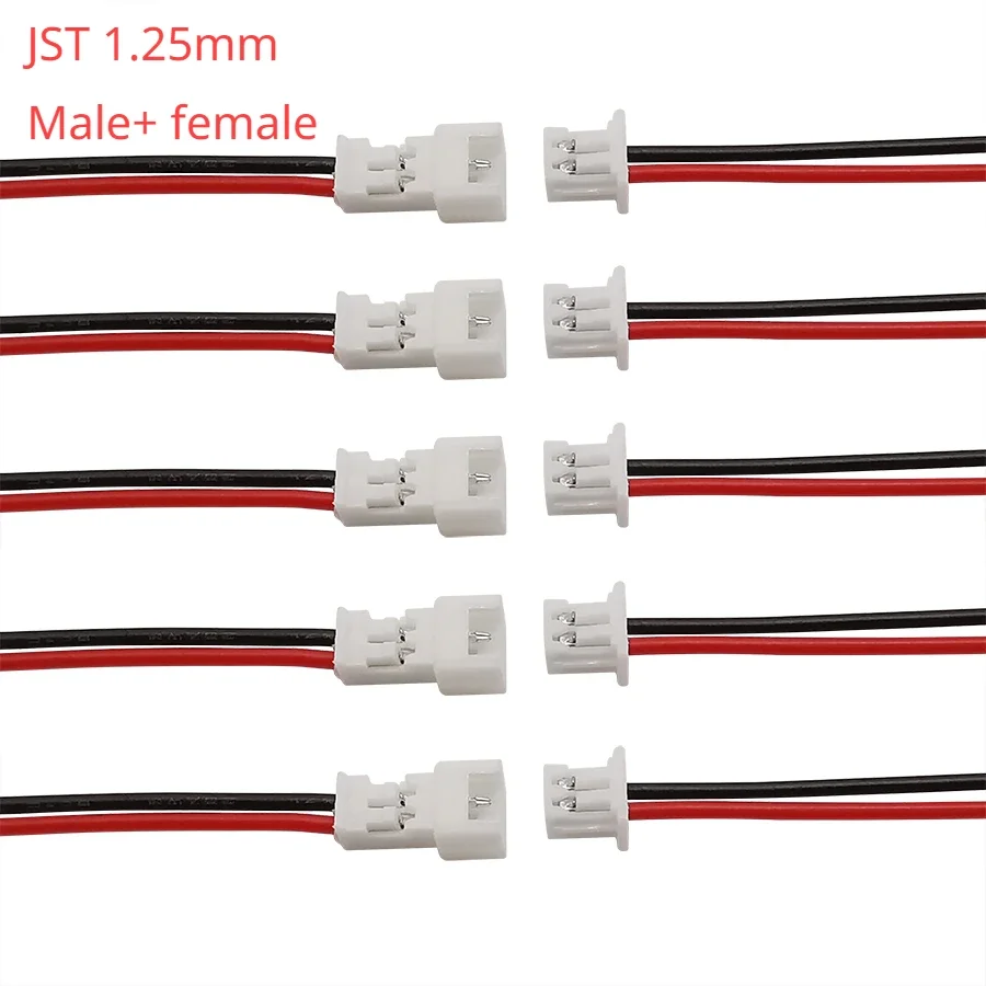 Micro JST1.25 2Pin Wire Connectors Plug Jack Mini JST PH1.25mm 2P Male Female Socket Battery Charging Cable Terminal Length 15CM