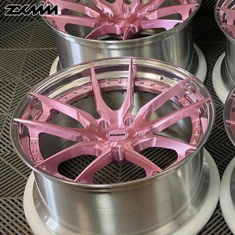 Pink and silver color match direct selling double 3 spokes 16 17 18 20 inch black aluminum alloy casting car wheels