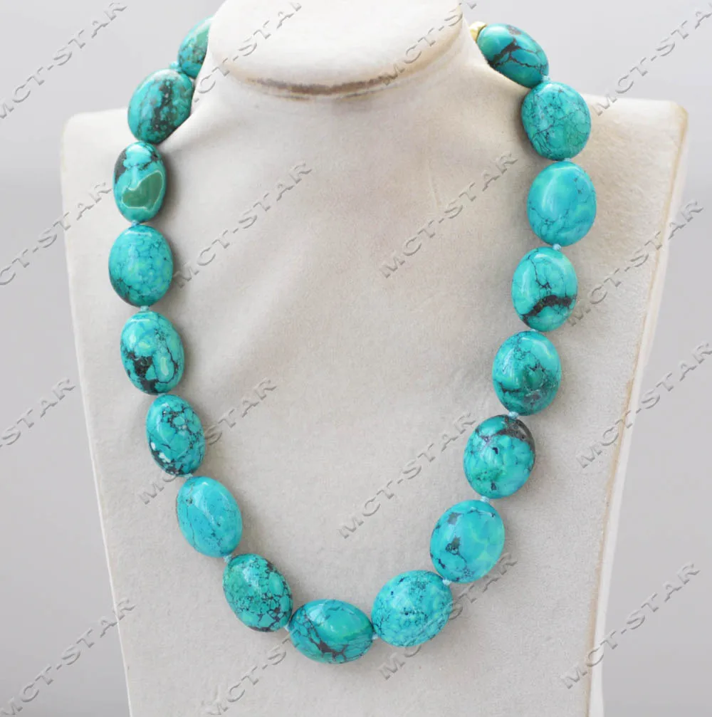 Z13133 A+ Big 18'' 23mm Ellipsoid Blue Green Turquoise Egg Necklace CZ