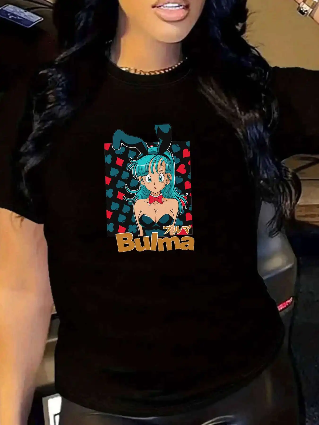 

【1147496】Женская футболка с круглым вырезом и мультяшным узором, модный топ с короткими рукавами и принтом, эластичная футболка