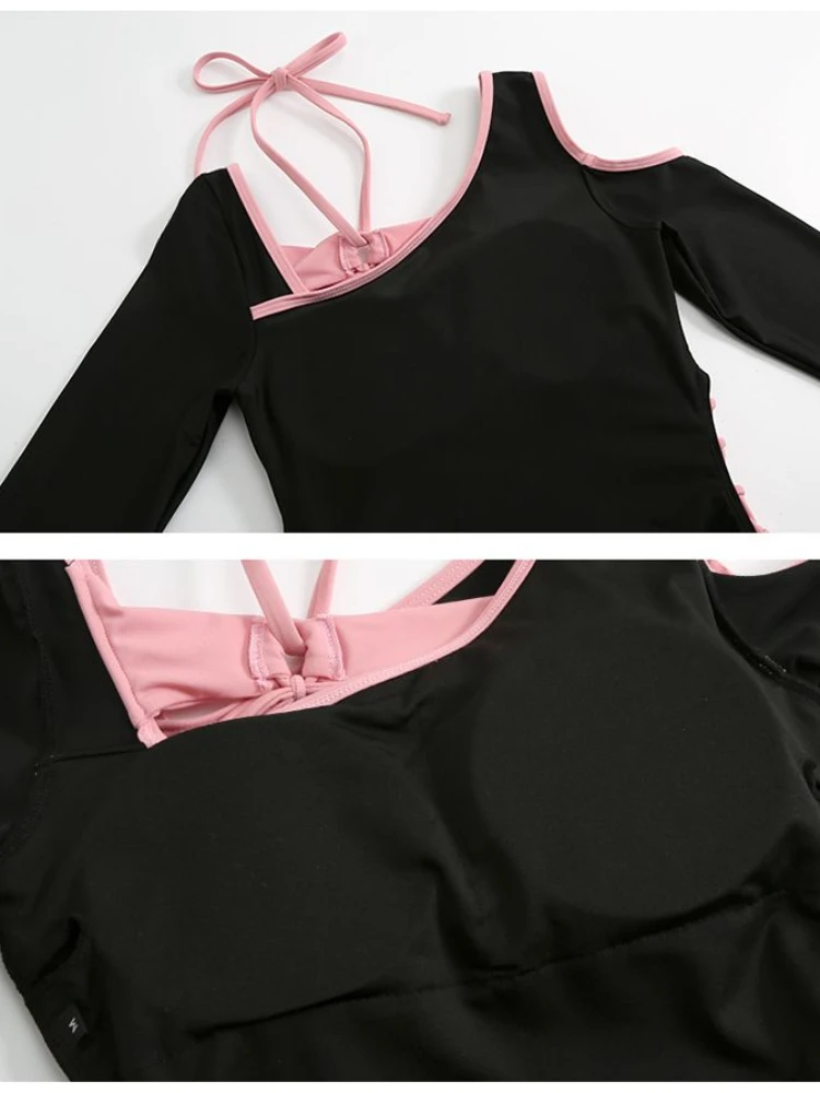 Y2K retro Harajuku style hot girl black long sleeved ins style one-piece swimsuit hot spring vacation sexy backless swimsuit