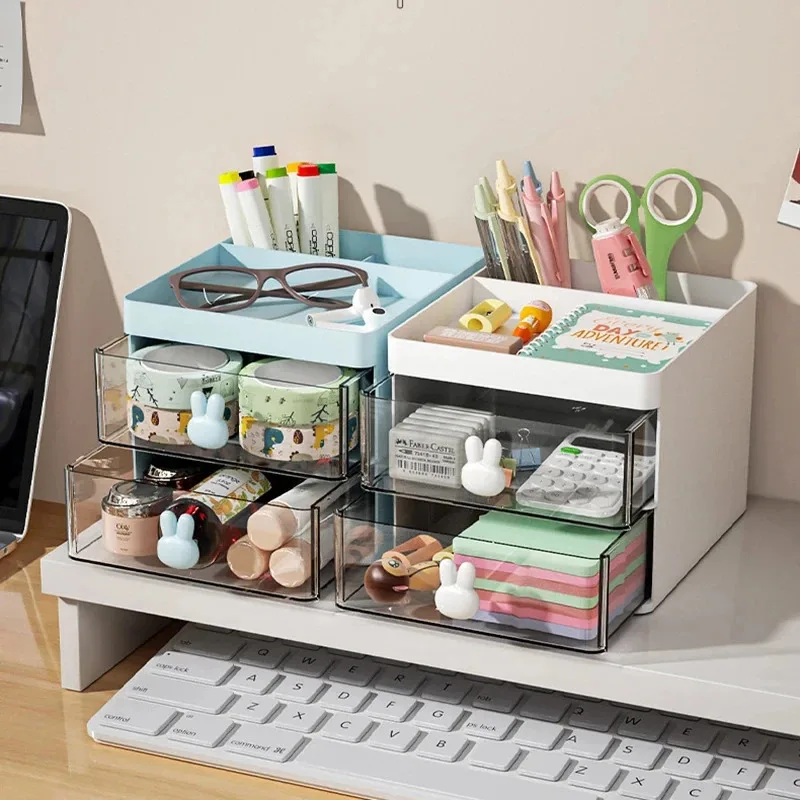 Drawer-style desktop storage box, desk organizer for business cards, mobile phones, stationery, and cosmetics